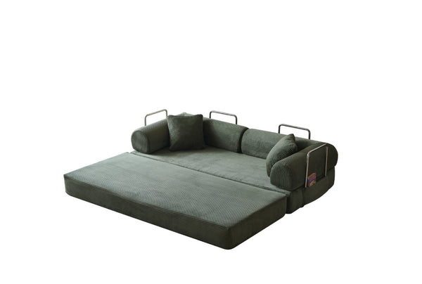 English Elm 78.8" Corduroy Modular Floor Sofa Convertible Sleeper Futon with Pillow Back Support Army Green W5617P455966