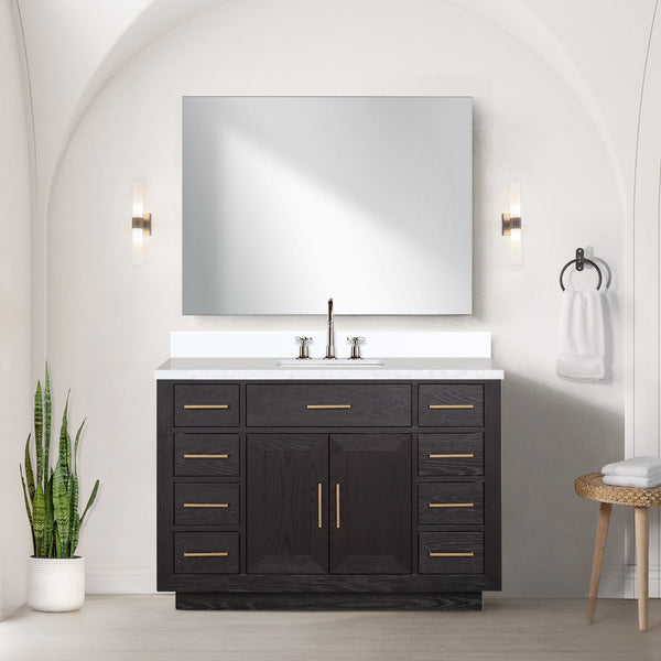 English Elm Black Oak Single-Sink Vanity 48" W X 22" D - Modern Midcentury Design With Soft-Close Hardware B2731P260820