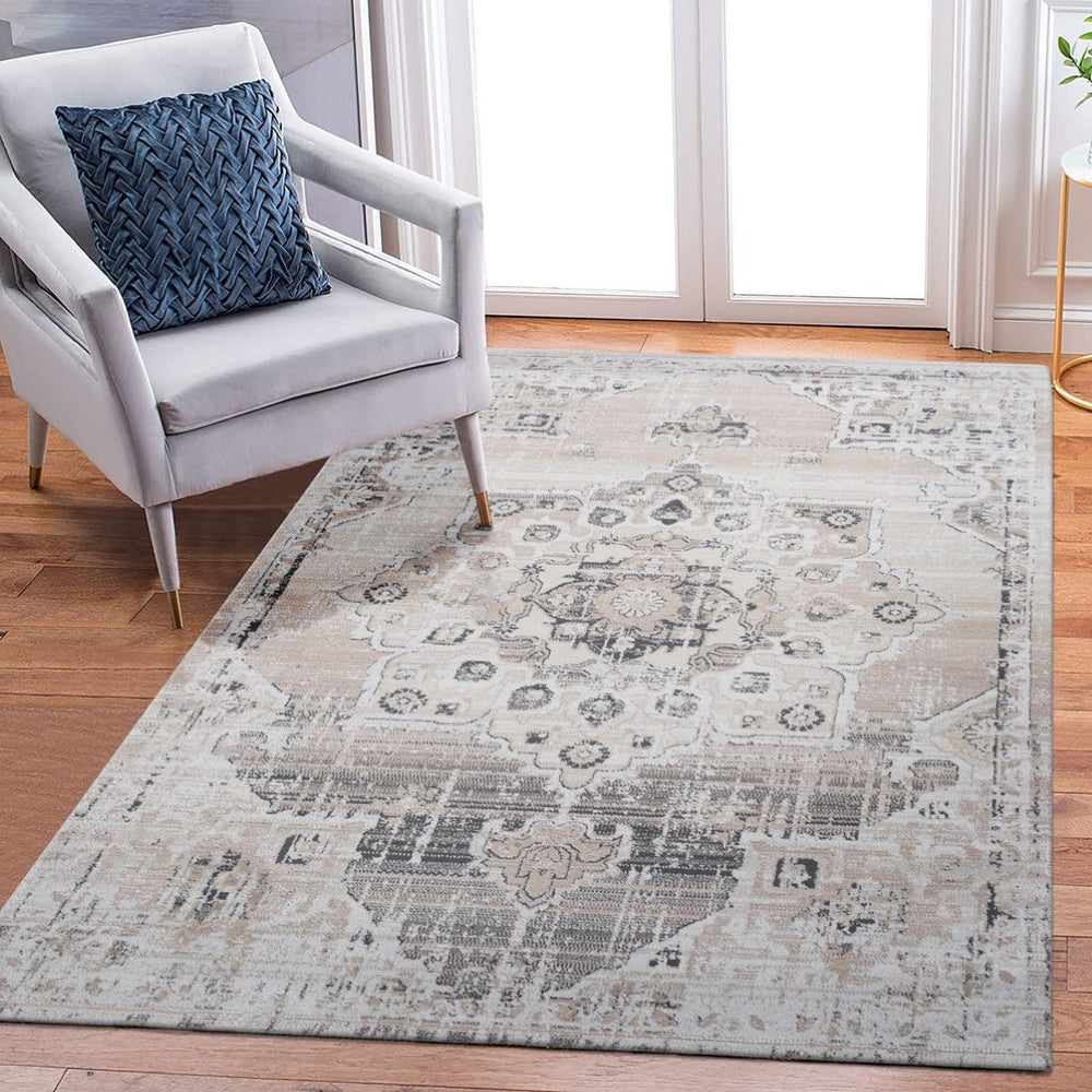 English Elm Payas Elegant Medallion Area Rug - Cream & Beige, Durable, Soft, Stain-Resistant, Kid & Pet-Friendly B189P183567-GIGA