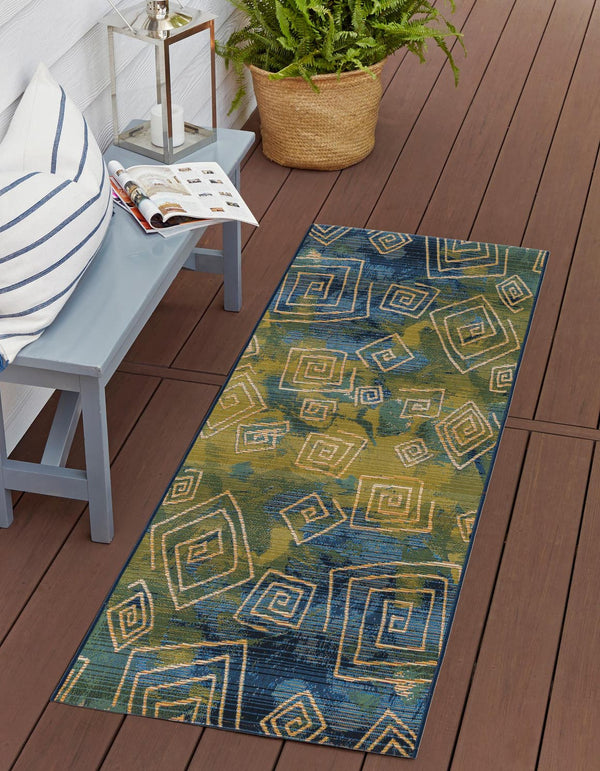 Unique Loom Multi Vibrant 2' X 4' Outdoor Runner - Elevate Your Patio With Lively Colors And Modern Design Blue  3180182-unique-loom