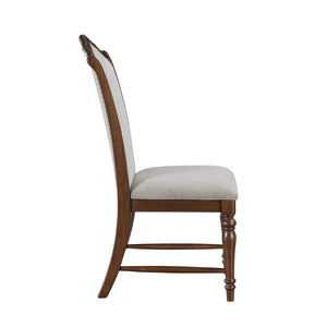 English Elm Formal Nine Piece Cherry Trestle Dining Set with Nailhead Upholstered Chairs Extendable B011S01374