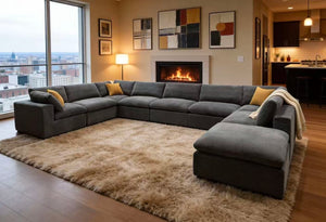 English Elm Coffee Bean Upholstered Modular Sectional Sofa with Toss Pillows Lounge Style Light Gray B2748S00074