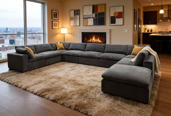 English Elm Coffee Bean Upholstered Modular Sectional Sofa with Toss Pillows Lounge Style Light Gray B2748S00074
