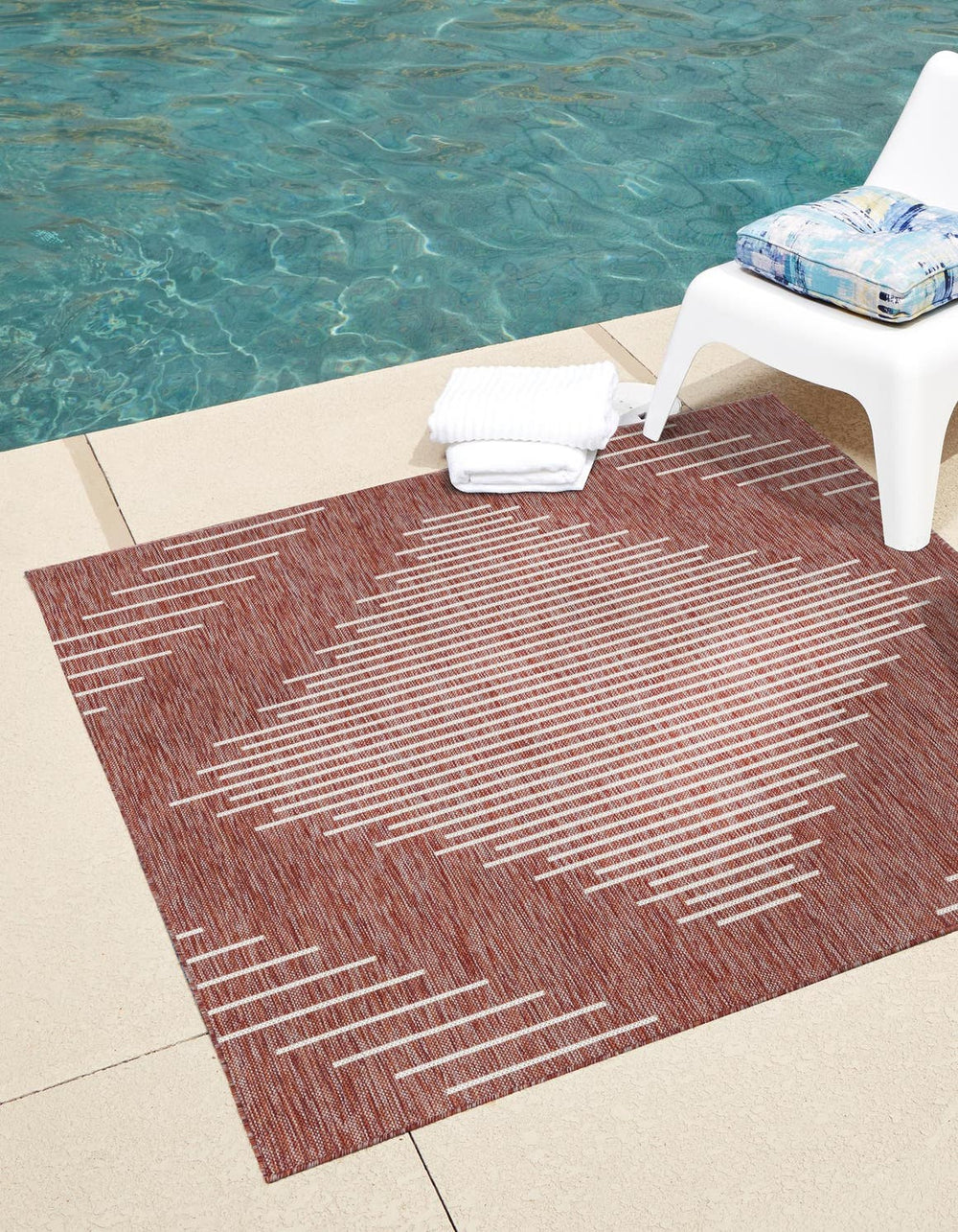 Unique Loom Rust Red Outdoor Modern Rug – Vibrant 2' X 3'1" Design Perfect For Small Spaces And Layering Red  3181277-unique-loom