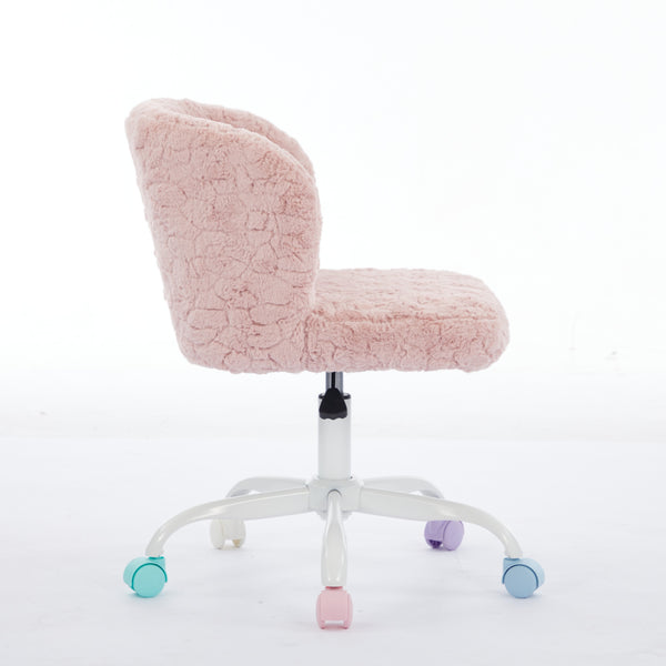 English Elm A&A Plush Faux Fur Office Chair with Ergonomic Wrap Back, Stable Metal Base, Breathable, Cute Wheels Pink W1143P324153