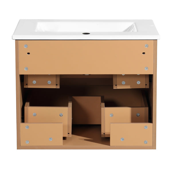 English Elm 24 Inch Floating Bathroom Vanity With Ceramic Sink - Modern Wall-Mounted Storage Cabinet In Light Brown W1550S00034