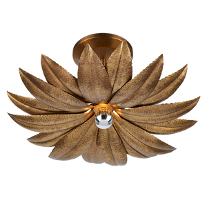 Alithea Semi-Flush Mount Light Fixture - Antique Brass Floral Design by Tom Caldwell for Elegant Spaces