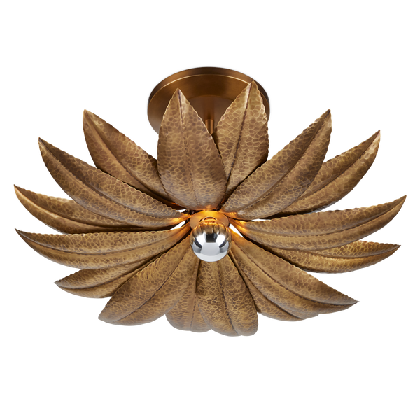Alithea Semi-Flush Mount Light Fixture - Antique Brass Floral Design by Tom Caldwell for Elegant Spaces