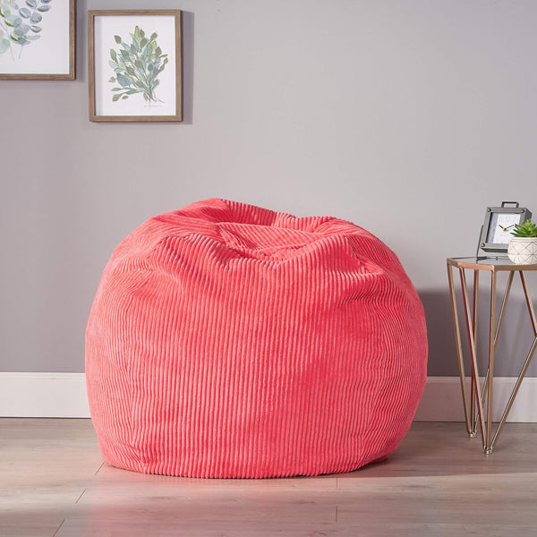 English Elm Christopher Knight Home® - Kenli Corduroy Polyester 3ft Bean Bag Chair with High-Density Foam Filling — Modern Cozy Accent Chair Pink N778P185629P