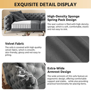 English Elm 97.6" Oversized Velvet Chesterfield Sleeper Sofa Floral Tufted Roll Arm Living Room Couch Dark Grey W1885S00411