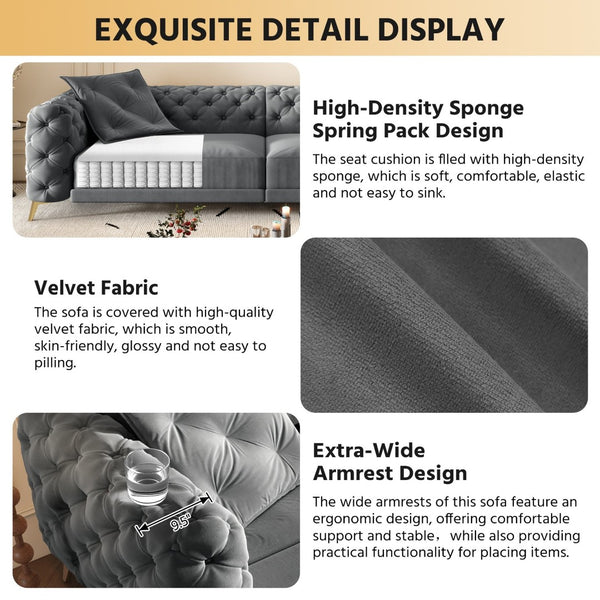 English Elm 97.6" Oversized Velvet Chesterfield Sleeper Sofa Floral Tufted Roll Arm Living Room Couch Dark Grey W1885S00411