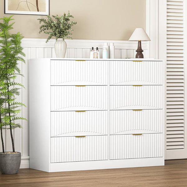 English Elm Modern Six Drawer Chest with Wavy Textured Fronts Sleek Matte Storage for Any Room White W409P307536