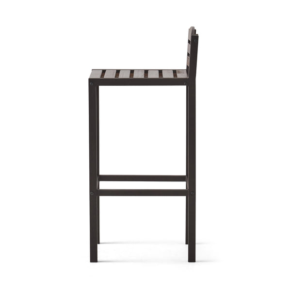 English Elm Christopher Knight Home® - Milos Acacia Wood Barstool Set of 2 — Modern Industrial Outdoor Seats, Powder-Coated Iron Frames Durable 57485.00DBRN