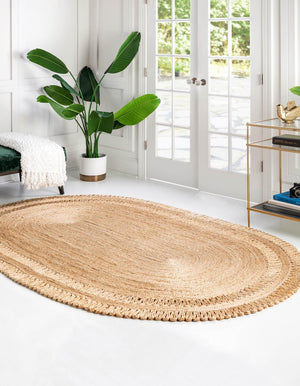 Unique Loom Natural Braided Jute Rug - Elegant Oval Design For Rustic Or Coastal Decor - Eco-friendly Style Natural  3185432-unique-loom