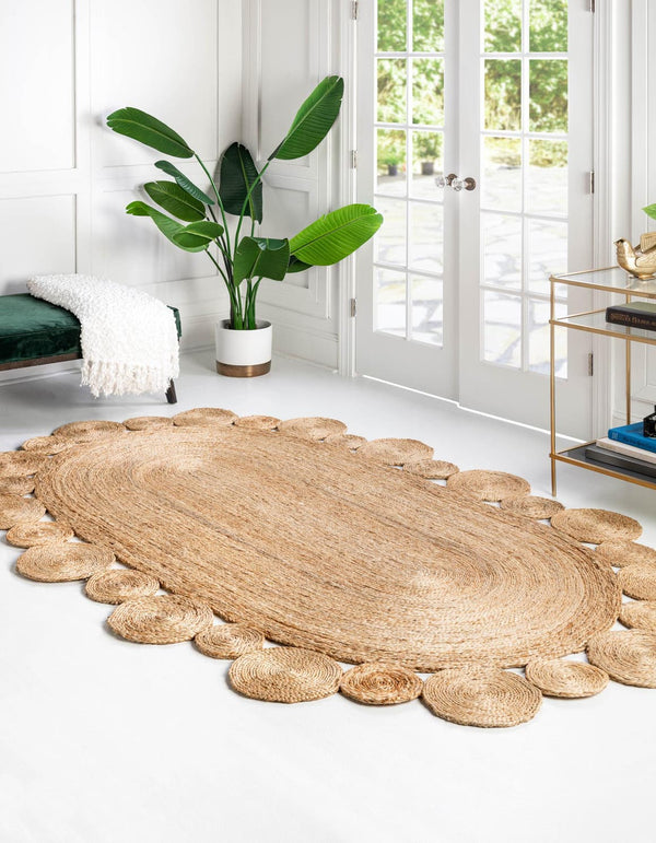 Unique Loom Natural Braided Jute Rug - Elegant Oval Design For Rustic Or Coastal Decor - Eco-friendly Style Natural  3185454-unique-loom