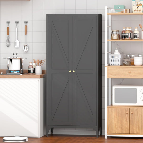English Elm [metal Adjustable] Tall Steel Pantry Cabinet with Gold Handles and Four Shelves for Any Room Black T3625P366650