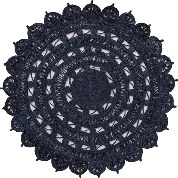 Unique Loom Navy Blue 5' 1 Round Braided Jute Rug – Durable, Artisan Crafted, Stylish Centerpiece For Any Room Navy,Blue  3185985-unique-loom