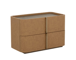 Sunpan Jamille Large Nightstand - Elegant Cognac Faux Leather Design With Solid Acacia Wood Base Brown Faux Leather ,Wood 112014