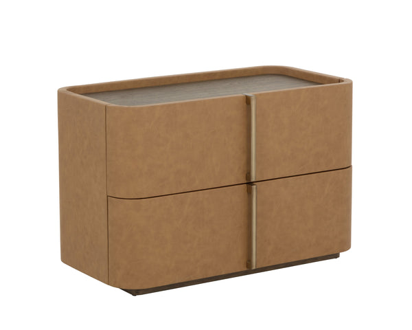 Sunpan Jamille Large Nightstand - Elegant Cognac Faux Leather Design With Solid Acacia Wood Base Brown Faux Leather ,Wood 112014