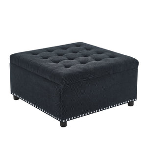 English Elm Storage Ottoman Tufted Nailhead Trim Lift Top Footstool for Living Room or Bedroom Black W5568P447086