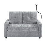 English Elm 53.9" Modern Loveseat Pull-Out Sofa Bed With Adjustable Backrest, Two Cup Holders , A Phone Holder, Three Charging Ports and Side Storage Pockets For Living Room, Grey