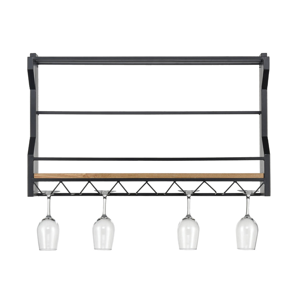 Wavertree Hanging Wine and Glass Rack - Black and Natural Fir Wood 3187-011 Elk Home