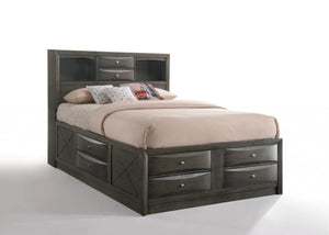 HomeRoots Gray Solid Wood King Bed Frame with Ten Drawers – Contemporary Design for Stylish Storage Solutions Eastern King 318715