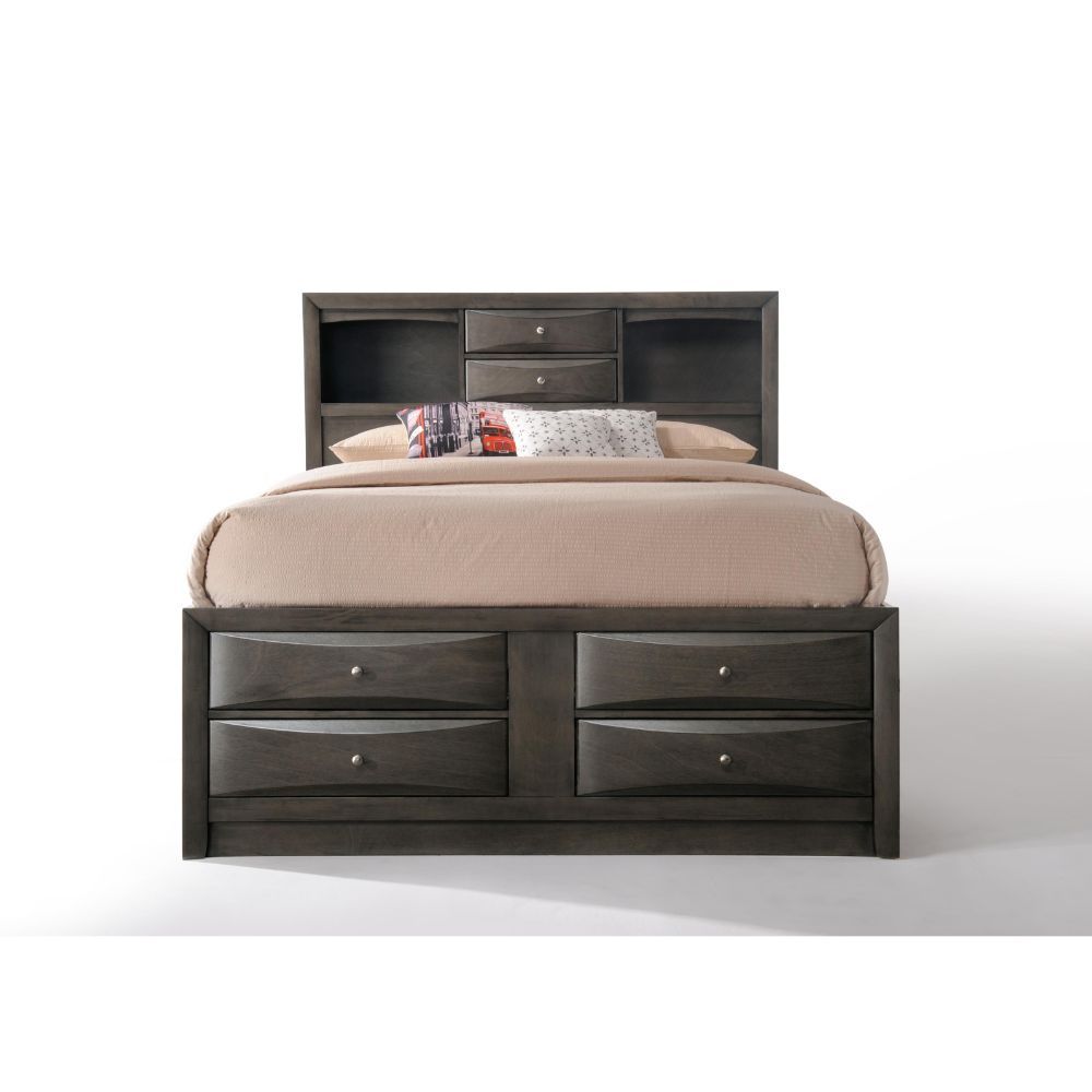 Homeroots Gray Solid Wood King With Ten Drawers Bed Frame  Wood 318715