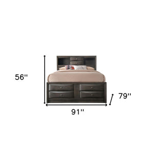 HomeRoots Gray Solid Wood King Bed Frame with Ten Drawers – Contemporary Design for Stylish Storage Solutions Eastern King 318715