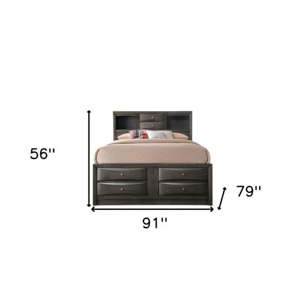 HomeRoots Gray Solid Wood King Bed Frame with Ten Drawers – Contemporary Design for Stylish Storage Solutions Eastern King 318715