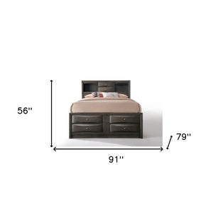 Homeroots Gray Solid Wood King With Ten Drawers Bed Frame  Wood 318715