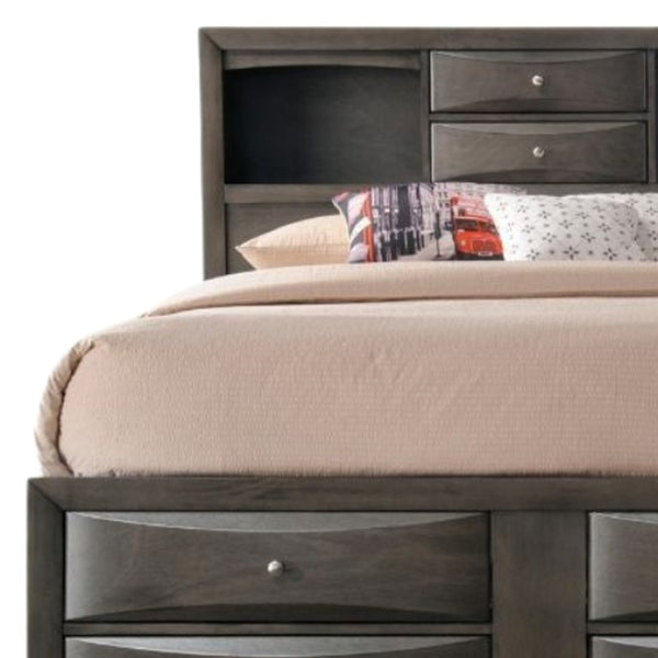 HomeRoots Gray Solid Wood King Bed Frame with Ten Drawers – Contemporary Design for Stylish Storage Solutions Eastern King 318715