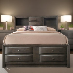 Homeroots Gray Solid Wood King With Ten Drawers Bed Frame  Wood 318715