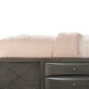 HomeRoots Gray Solid Wood King Bed Frame with Ten Drawers – Contemporary Design for Stylish Storage Solutions Queen 318716