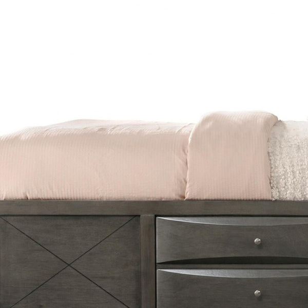 HomeRoots Gray Solid Wood King Bed Frame with Ten Drawers – Contemporary Design for Stylish Storage Solutions Queen 318716
