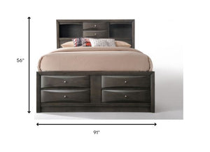 Homeroots Gray Solid Wood Queen With Ten Drawers Bed Frame  Solid Wood 318716