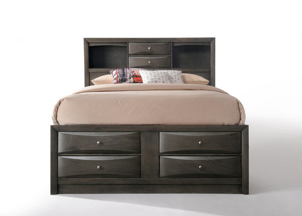 Homeroots Gray Solid Wood Full With Ten Drawers Bed Frame  Solid Wood 318721