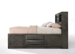 Homeroots Gray Solid Wood Full With Ten Drawers Bed Frame  Solid Wood 318721