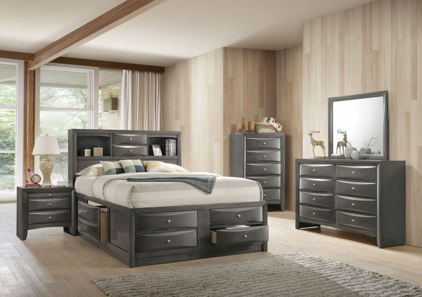 Homeroots Gray Solid Wood Full With Ten Drawers Bed Frame  Solid Wood 318721