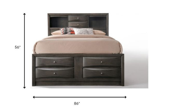Homeroots Gray Solid Wood Full With Ten Drawers Bed Frame  Solid Wood 318721