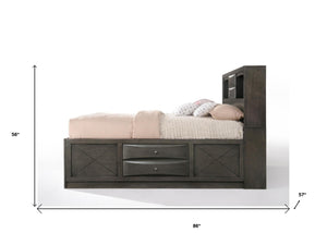 HomeRoots Gray Solid Wood King Bed Frame with Ten Drawers – Contemporary Design for Stylish Storage Solutions Full 318721