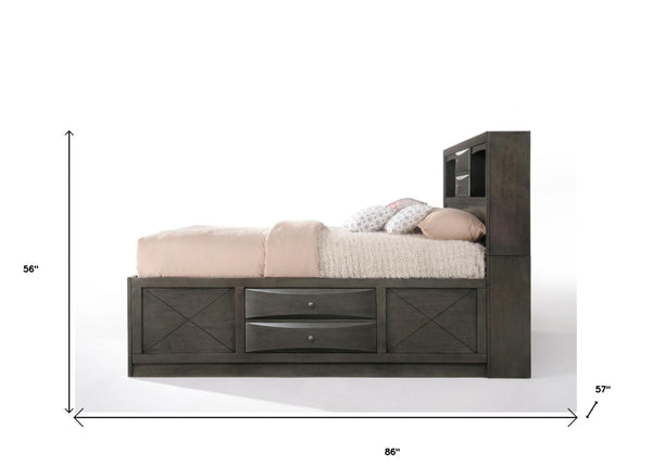 HomeRoots Gray Solid Wood King Bed Frame with Ten Drawers – Contemporary Design for Stylish Storage Solutions Full 318721