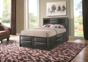 Homeroots Gray Solid Wood Full With Ten Drawers Bed Frame  Solid Wood 318721