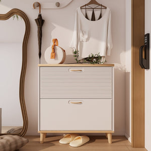 English Elm Shoes Storage Cabinet Slim Flip Door Entryway Organizer with Natural Wood Legs 16 Pairs W3166P268388
