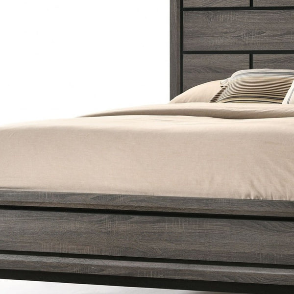 HomeRoots Gray Solid Wood Panel Bed Frame – Elegant Weathered Finish, Durable Construction & Transitional Design Queen 318743