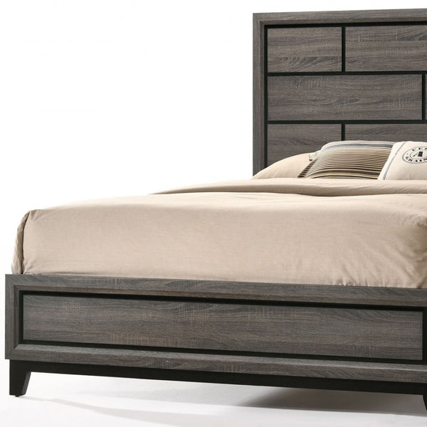 HomeRoots Gray Solid Wood Panel Bed Frame – Elegant Weathered Finish, Durable Construction & Transitional Design Queen 318743
