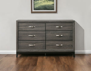 HomeRoots 58" Gray Six Drawer Double Dresser - Modern Storage Solution for Organized Bedrooms and Stylish Décor 6 318746