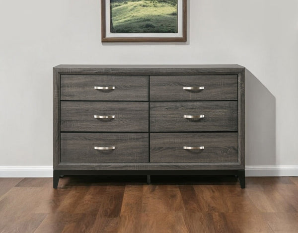 HomeRoots 58" Gray Six Drawer Double Dresser - Modern Storage Solution for Organized Bedrooms and Stylish Décor 6 318746
