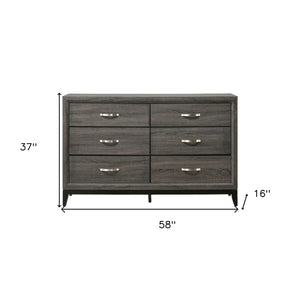 HomeRoots 58" Gray Six Drawer Double Dresser - Modern Storage Solution for Organized Bedrooms and Stylish Décor 6 318746