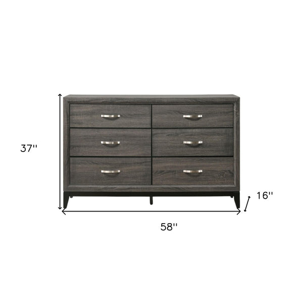 HomeRoots 58" Gray Six Drawer Double Dresser - Modern Storage Solution for Organized Bedrooms and Stylish Décor 6 318746